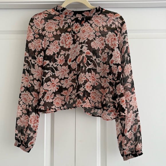 Astr Black and Rust Floral Semi Sheer Crop Blouse EUC - Picture 1 of 10